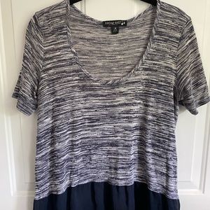 Living Doll Juniors Navy Blue White Short Sleeve Top with Ruffle Hem Size Medium